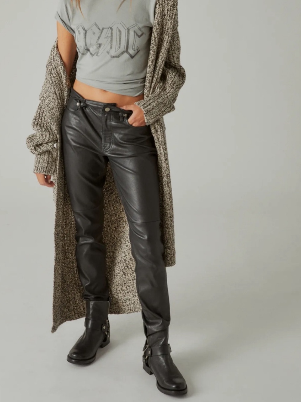 Lucky Brand 100% Lamb Leather Bridgette High Rise Skinny Leg Black Pant 00/24